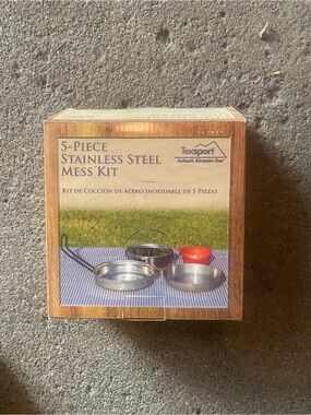 5-Piece Stainless Steel Mess Kit - Silver with Red Bowl